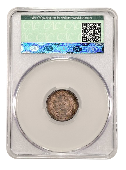 A reverse slab shot of an 1898 O Mintmark Barber Dime in a CACG holder graded an MS66