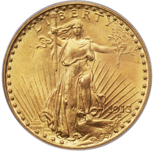 Photo of a 1914 Saint Gaudens Twenty Dollar Gold Piece obverse