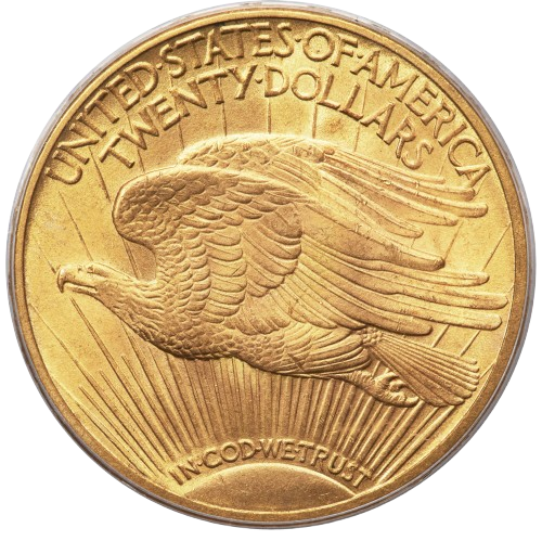 Photo of a 1914 Saint Gaudens Twenty Dollar Gold Piece reverse