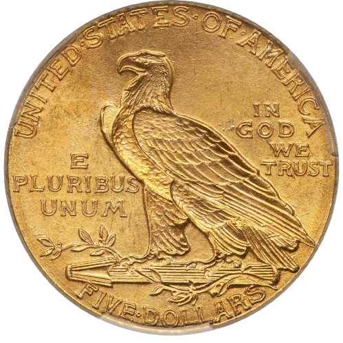 The reverse of a 1909 Indian $5 Gold Piece