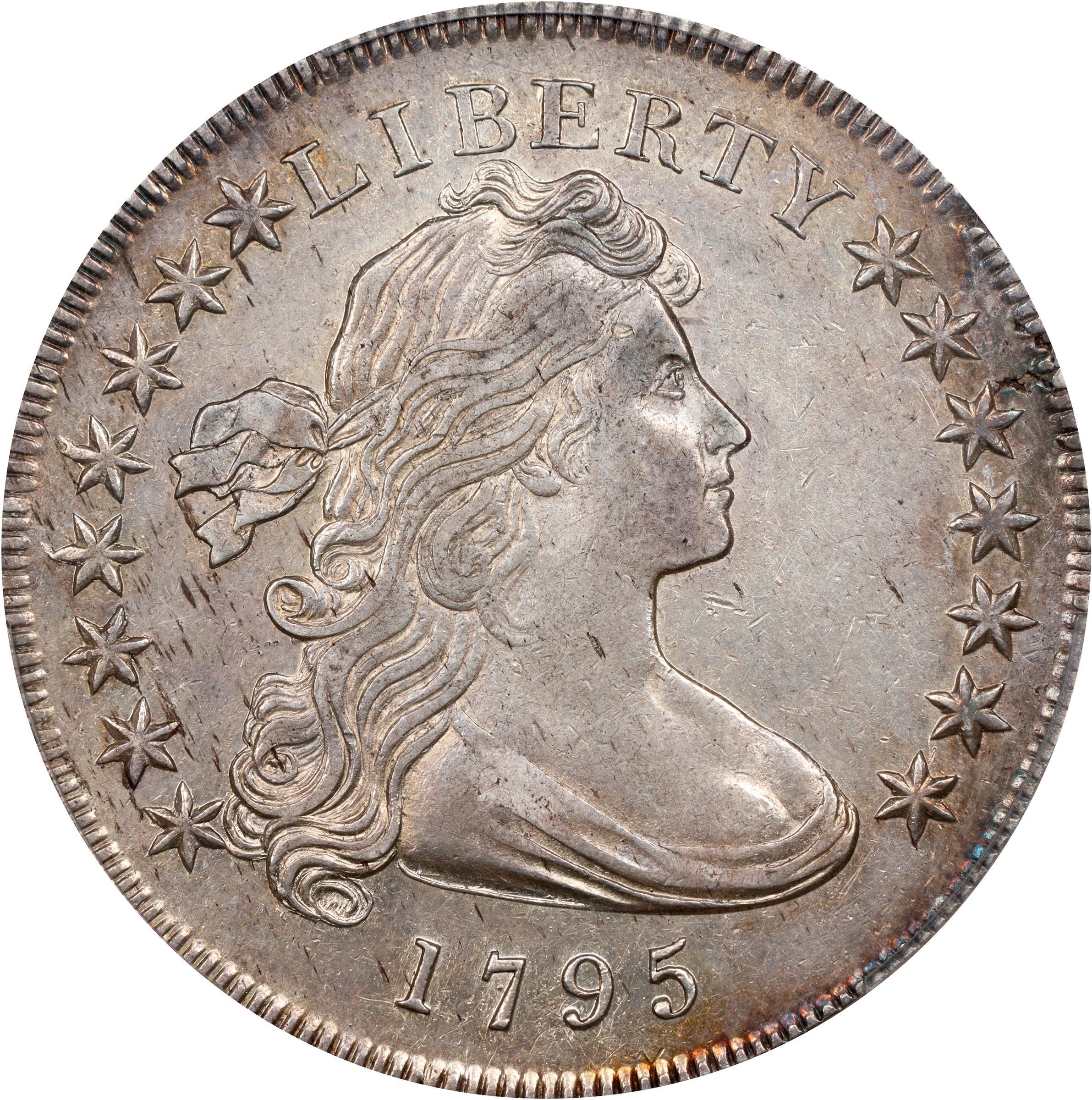 Obverse of a raw 1795 Draped Bust, Off Center Dollar