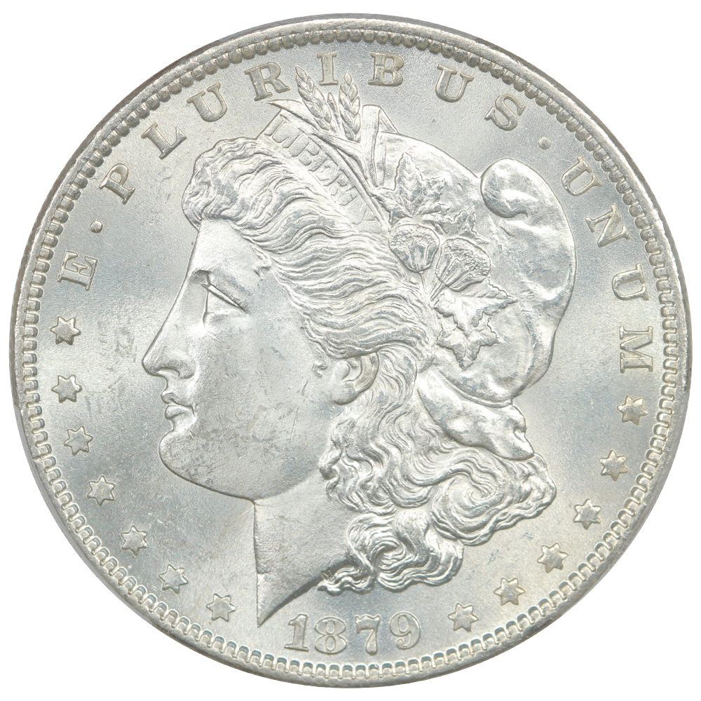 Obverse of a raw 1979-O Morgan dollar