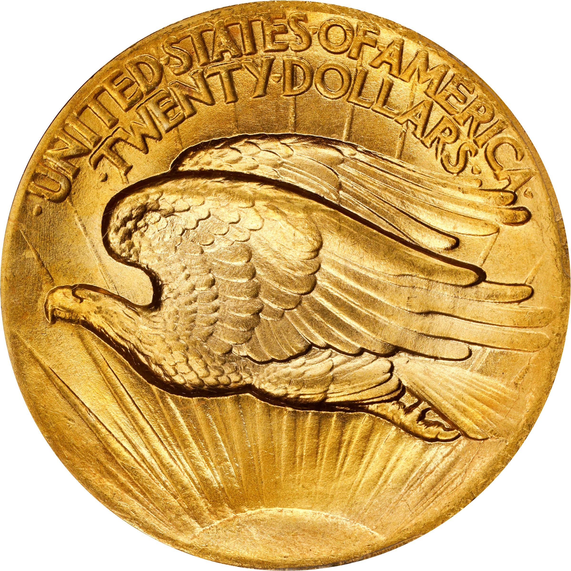 Reverse of a raw 1907 Saint Gaudens, High Relief $20 Gold
