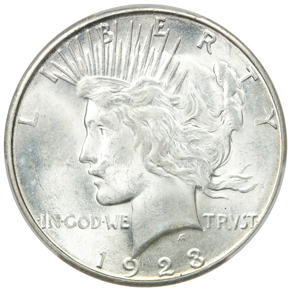 Obverse of a raw 1923-S Peace Dollar