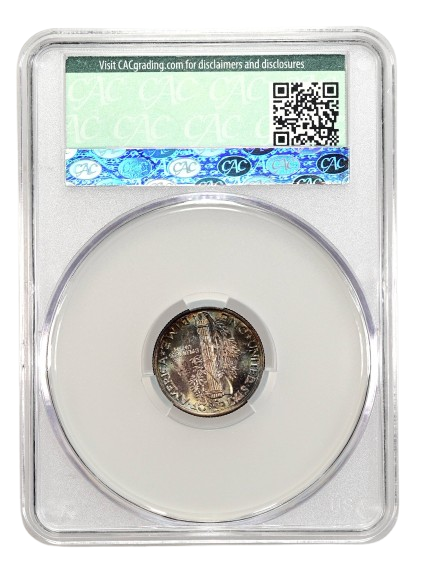 Reverse slab shot of a 1944 Mercury Dime graded an MS67