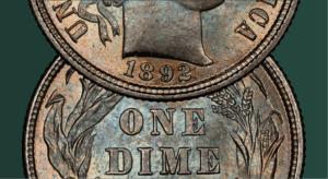 partial obverse and reverse of barber dime