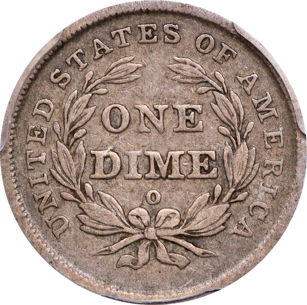 Reverse of a raw 1839-O Liberty Seated Dime