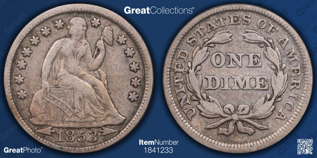 GreatPhoto of a 1853 Liberty Seated Dime with Arrows