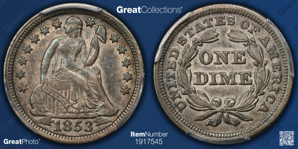 GreatPhoto of a 1853 Liberty Seated Dime with Arrows
