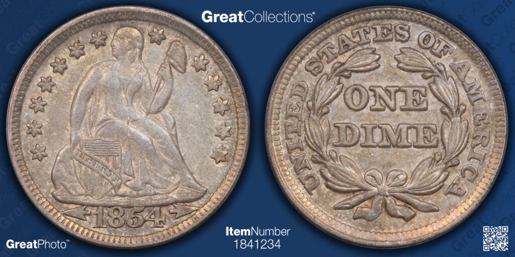 GreatPhoto of a 1854 Liberty Seated Dime with Arrows