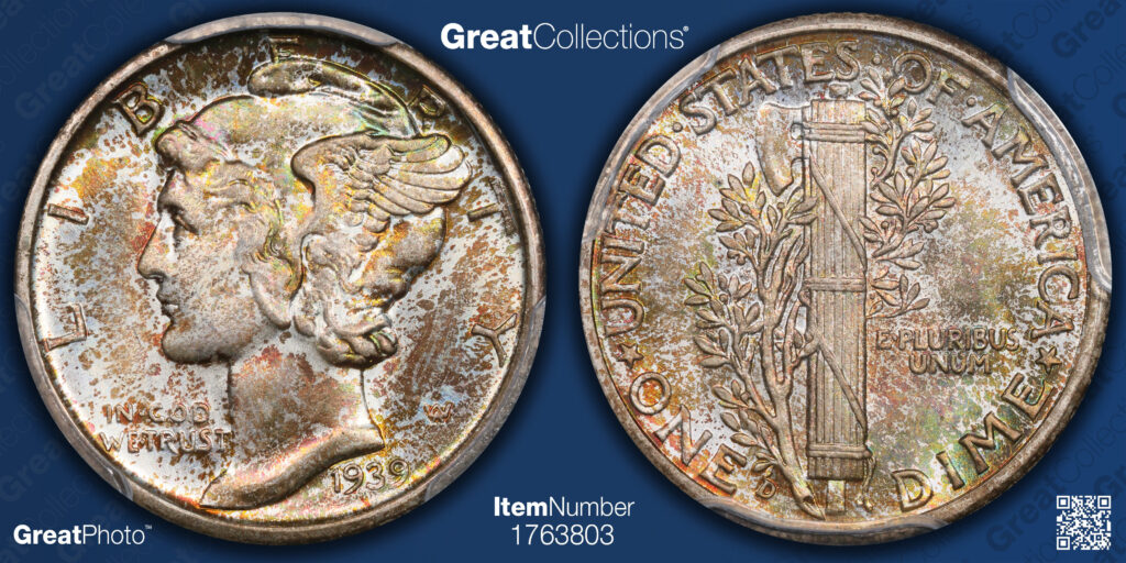 GreatPhoto of a 1939 Mercury Dime, Obverse and Reverse