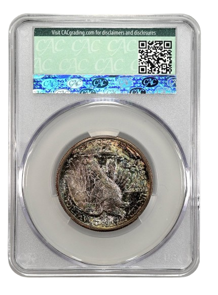 Reverse CAC slab shot of a 1945-D Walking Liberty Half Dollar graded an MS67