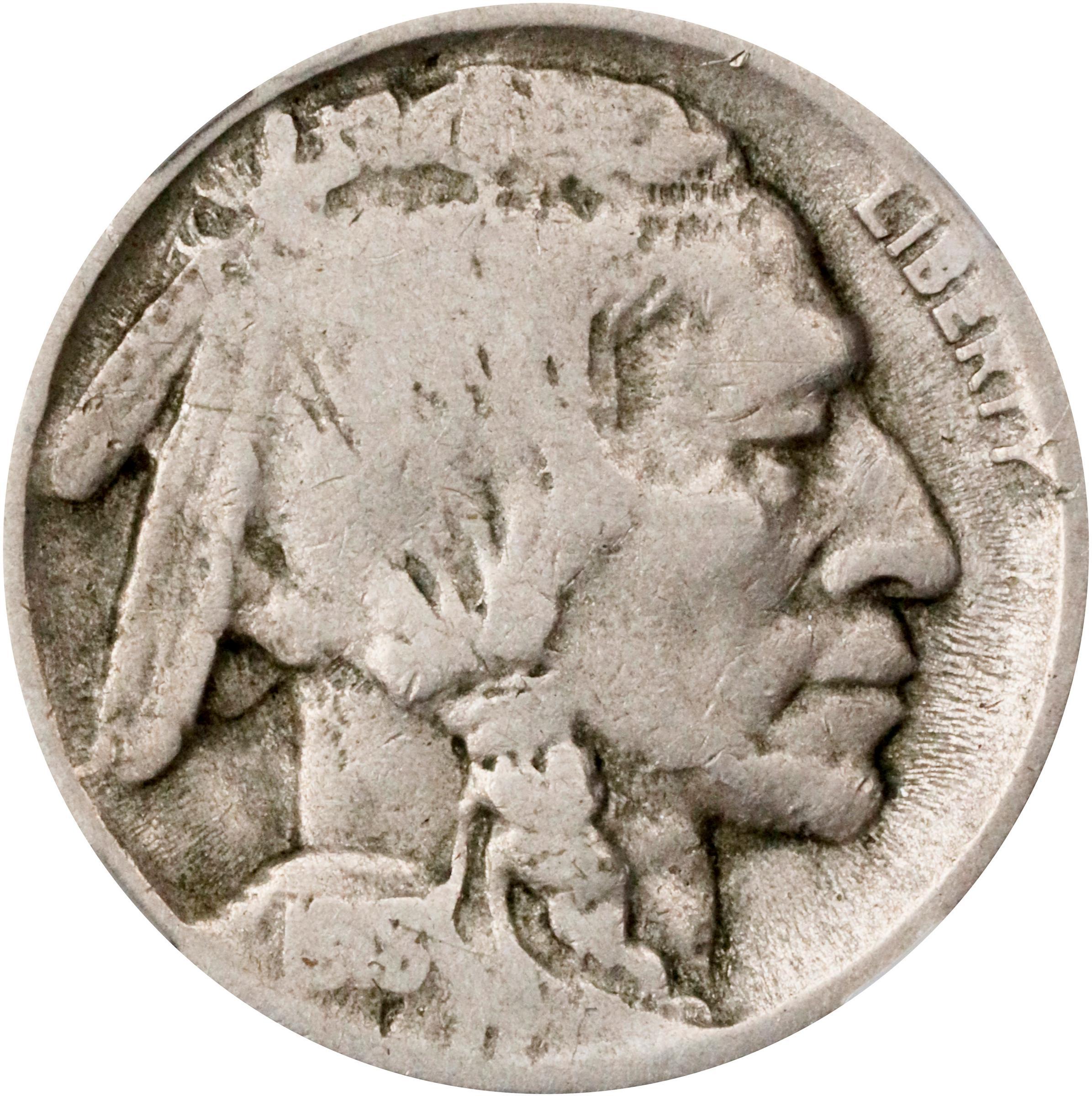 Obverse of a 1918/7-D Buffalo nickel graded a VG10
