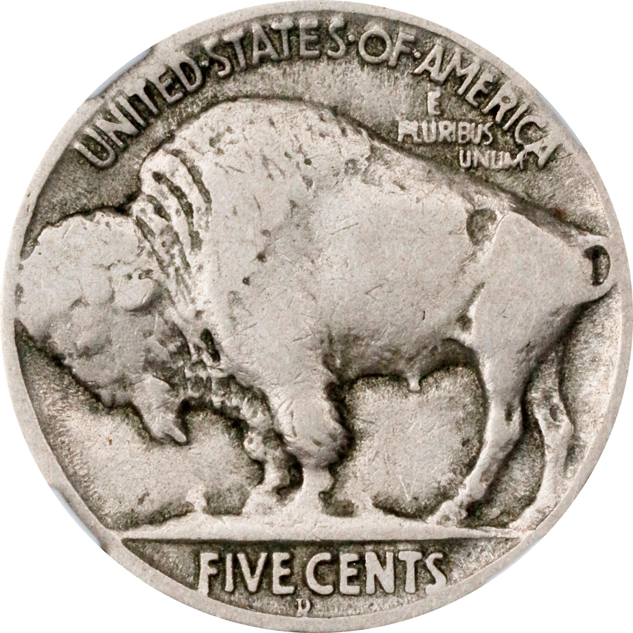 Reverse of a 1918/7-D Buffalo nickel graded a VG10