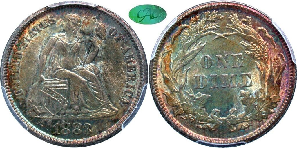 The obverse and reverse of an 1883 Liberty Seated Dime, by Gerry Fortin