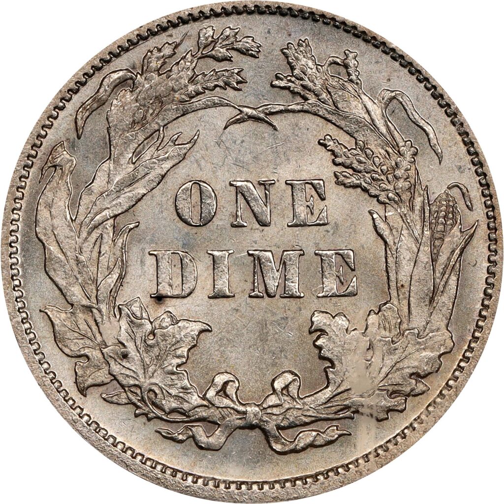 Reverse of a raw 1883 Liberty Seated Dime