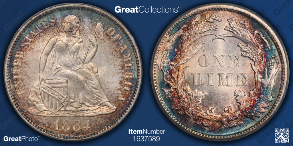 GreatCollections GreatPhoto of an 1884 Liberty Seated Dime, Obverse and Reverse