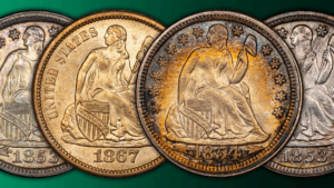 Liberty Seated Dimes with and without arrows.