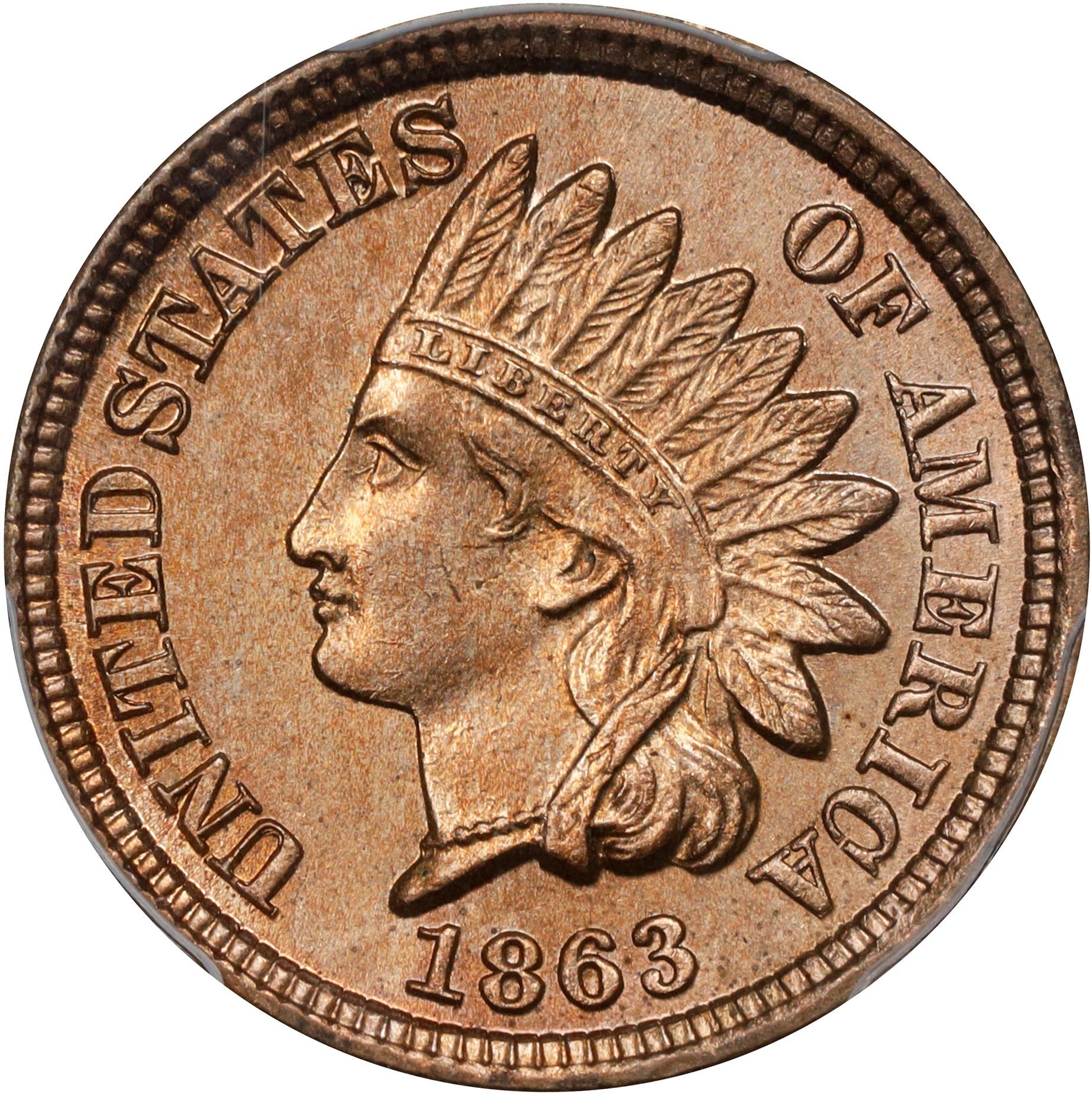Obverse of a raw 1863 Indian cent