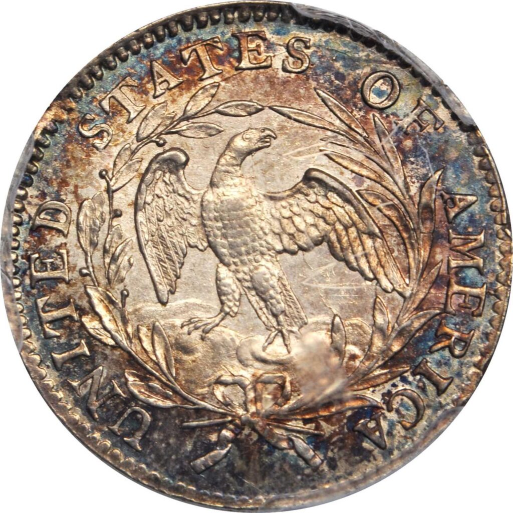 The reverse of a raw 1796 Draped Bust Dime