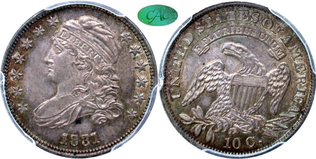 Gerry Fortin photo of an obverse and reverse of a 1831 Capped Bust Dime