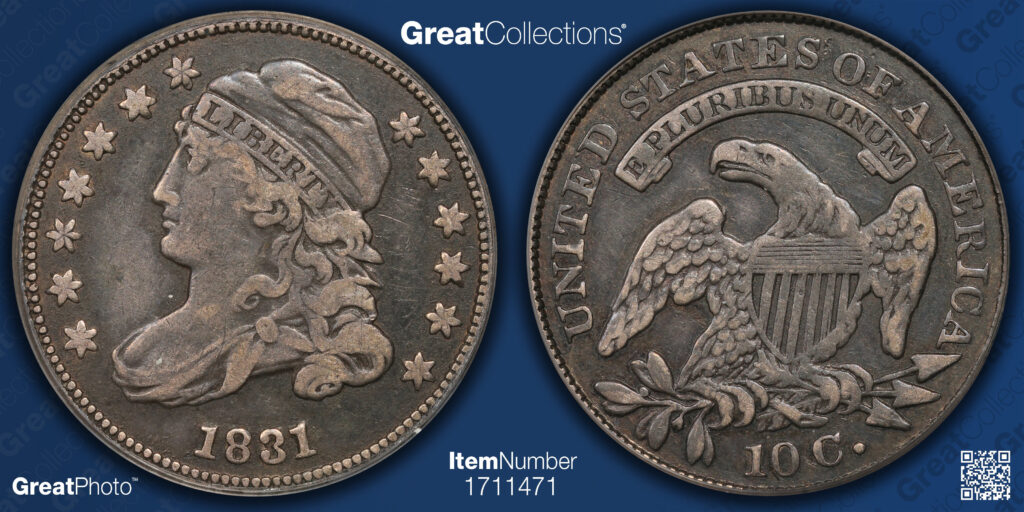 GreatCollections GreatPhoto of an 1831 Capped Bust Dime Obverse and Reverse