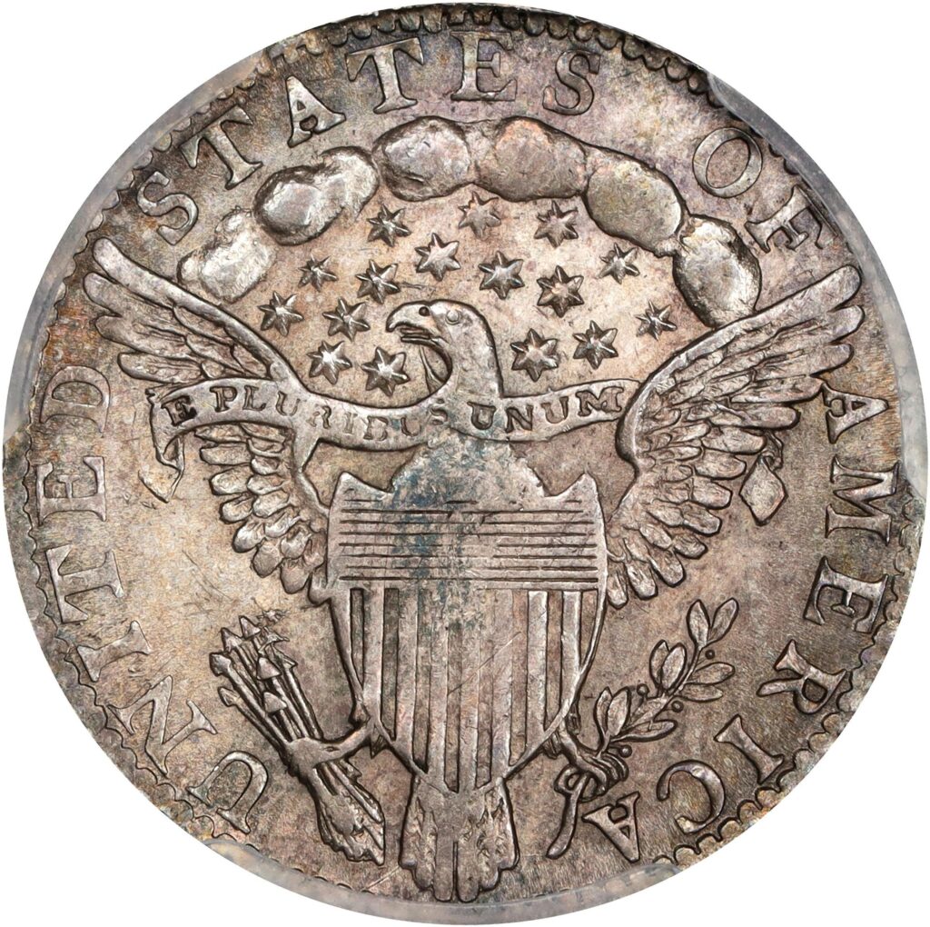 The reverse of a raw 1798 Draped Bust Dime