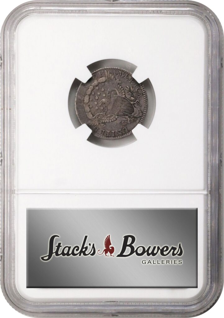 NGC Reverse slab shot of a 1798 Large 8 Draped Bust Dime graded an XF40 and CAC-Approved.