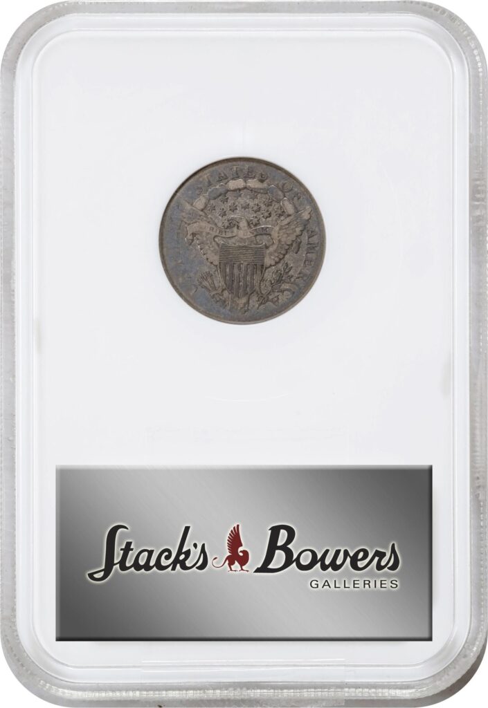 NGC Reverse slab shot of an 1807 Draped Bust Dime graded a VF20 and CAC-Approved.