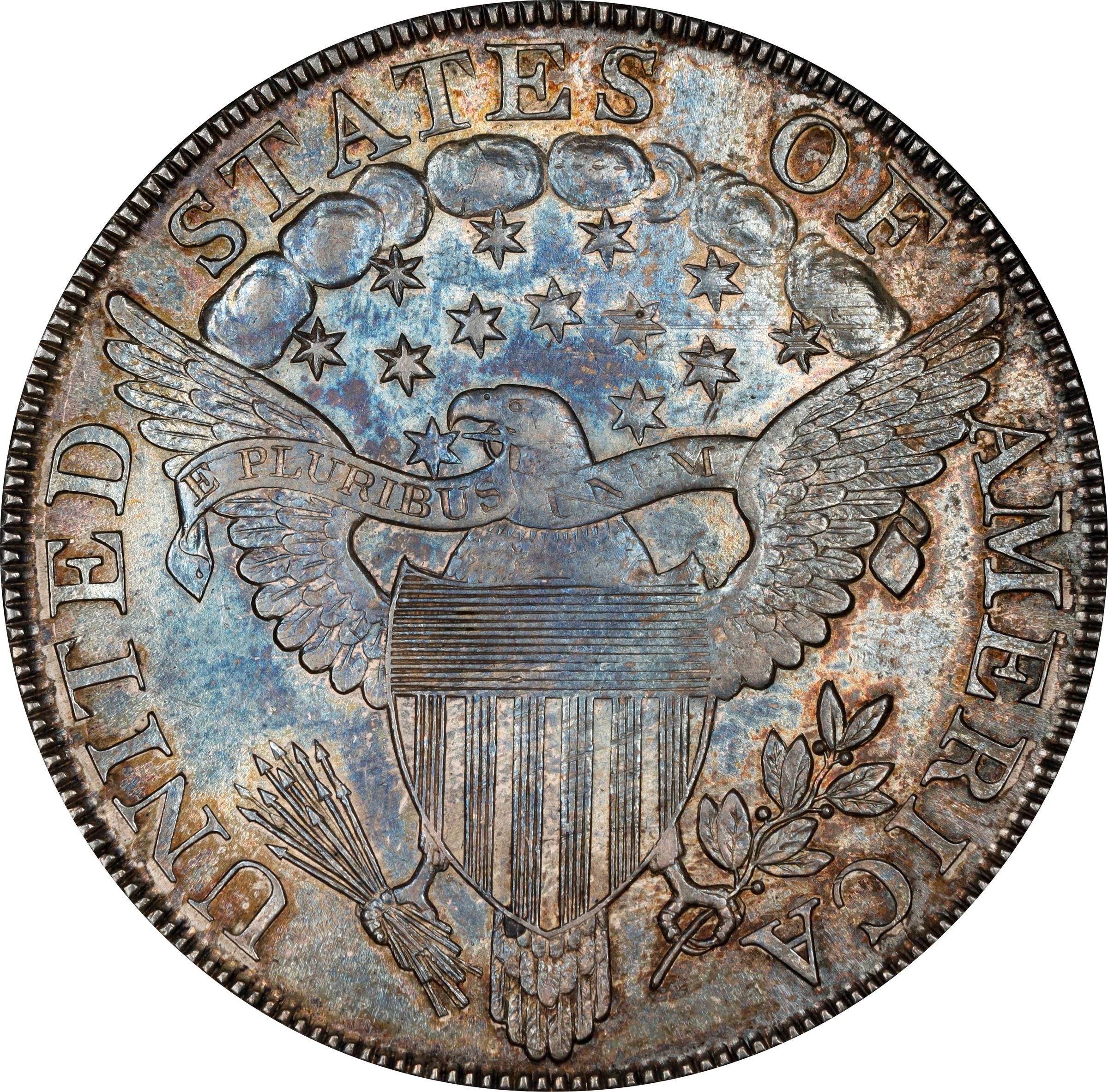 The reverse of a raw 1800 Draped Bust dollar.