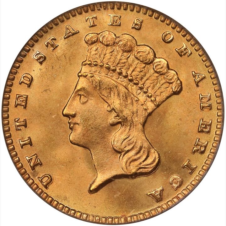 The obverse of a raw 1889 dollar gold piece.