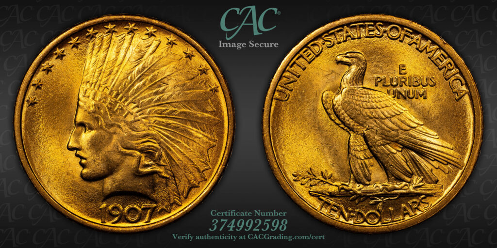 CACG image secure of 1907 $10 Indian