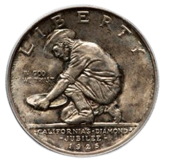 The obverse of a raw 1925-S California commemorative.