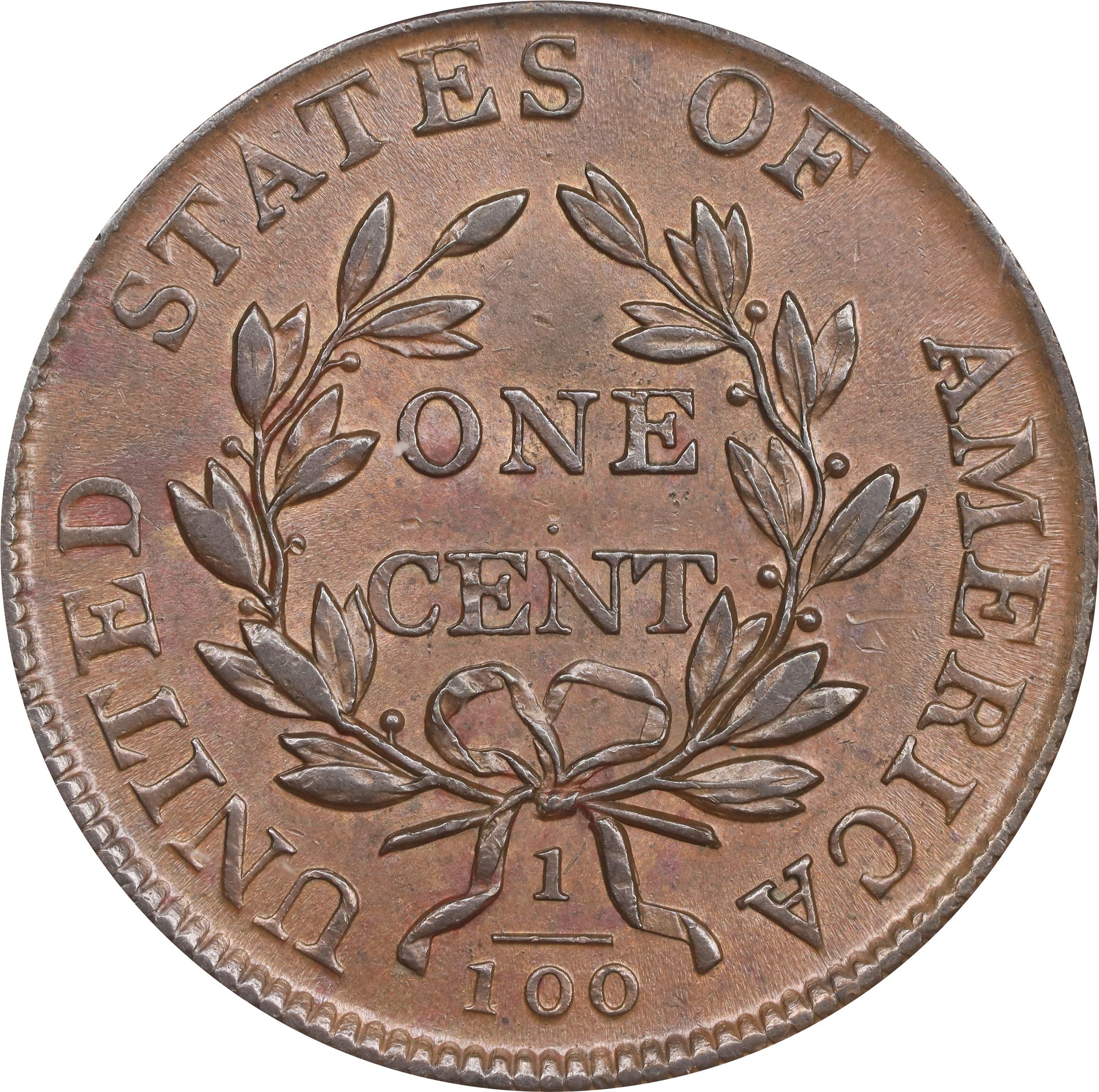 The reverse of a raw 1805 Draped Bust cent.