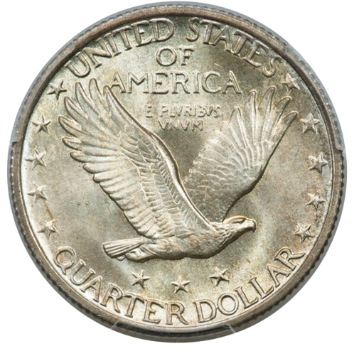 The reverse of a raw 1925 Standing Liberty Quarter.