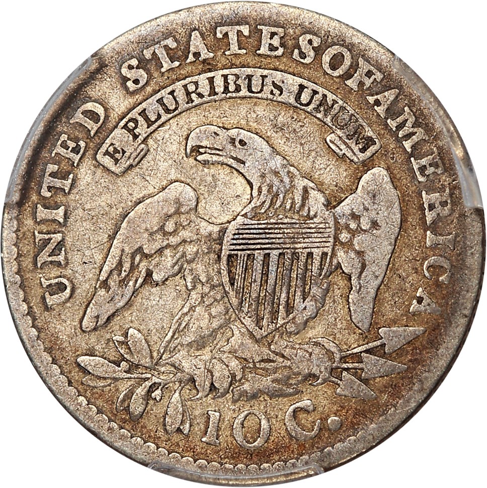 The reverse of a raw 1814 Capped Bust Dime.