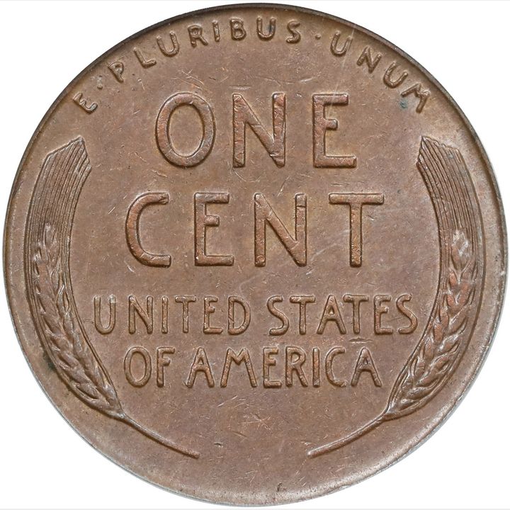 The reverse of a raw 1955 Lincoln cent with a doubled die obverse.