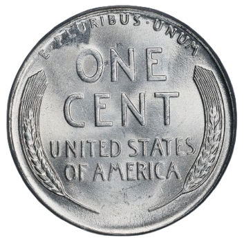 The reverse of a raw 1943 steel Lincoln cent.
