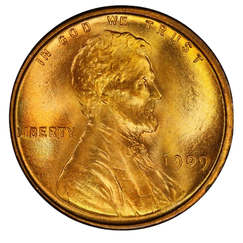 The obverse of a raw 1909-VDB Lincoln cent.