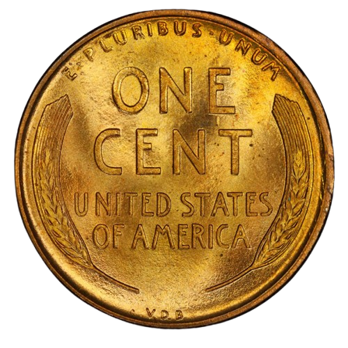 The reverse of a raw 1909-VDB Lincoln cent.