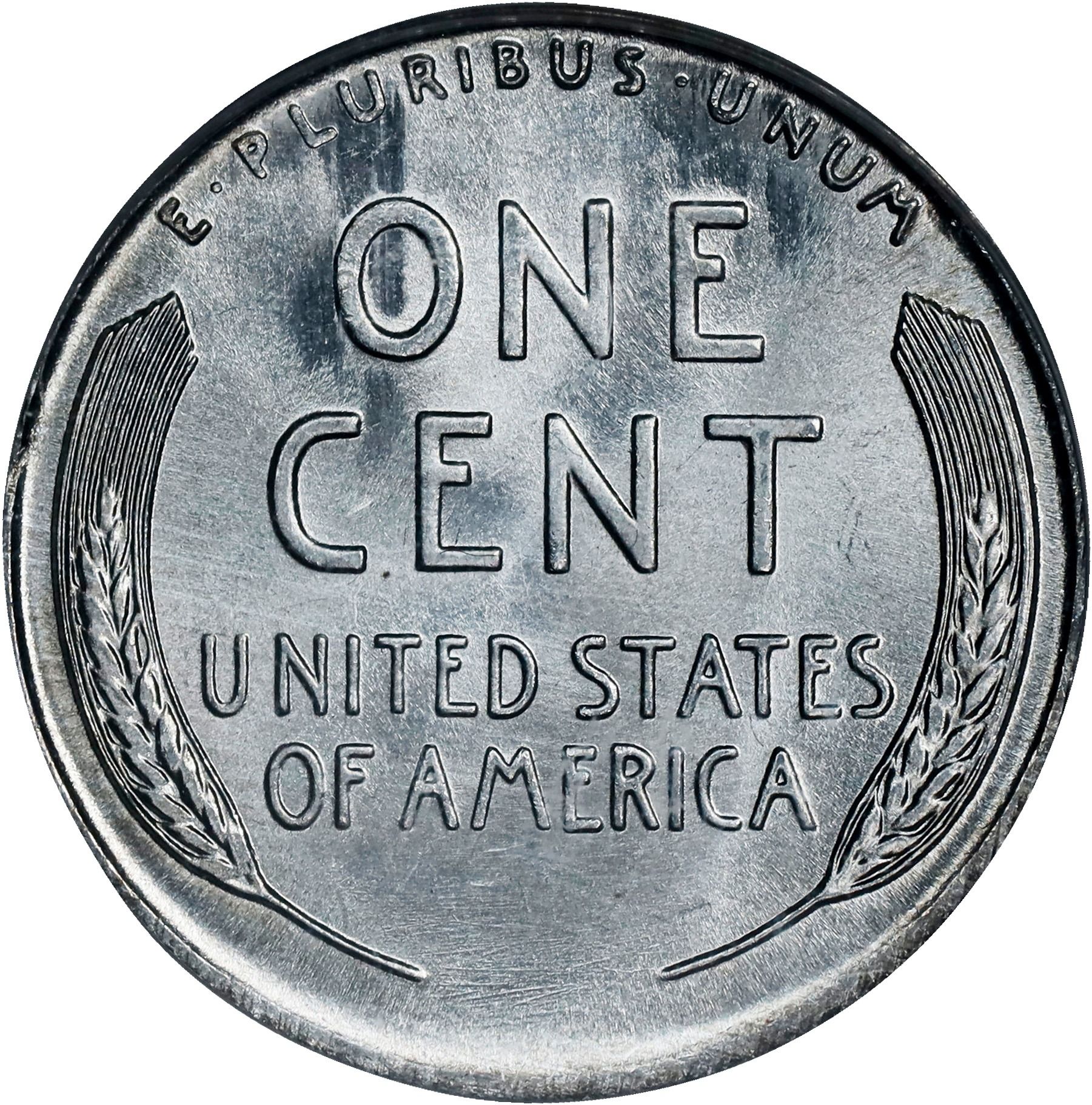 The reverse of a raw 1943 Steel Lincoln Cent.