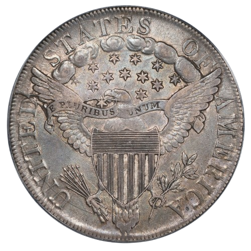 The reverse of a raw 1799 draped bust dollar.