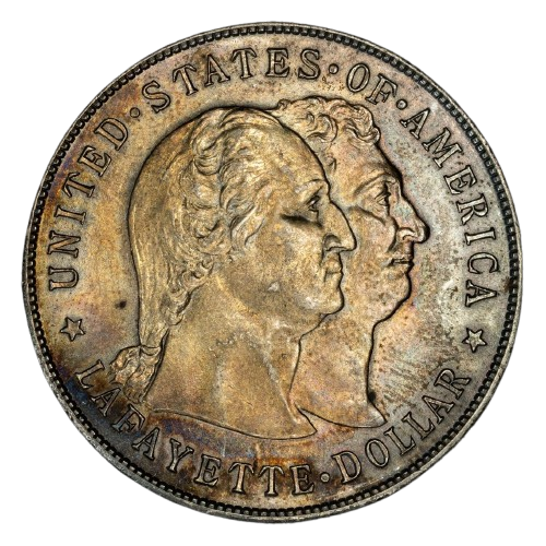 The obverse of a raw 1900 Lafayette dollar.