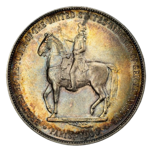 The reverse of a raw 1900 Lafayette dollar.