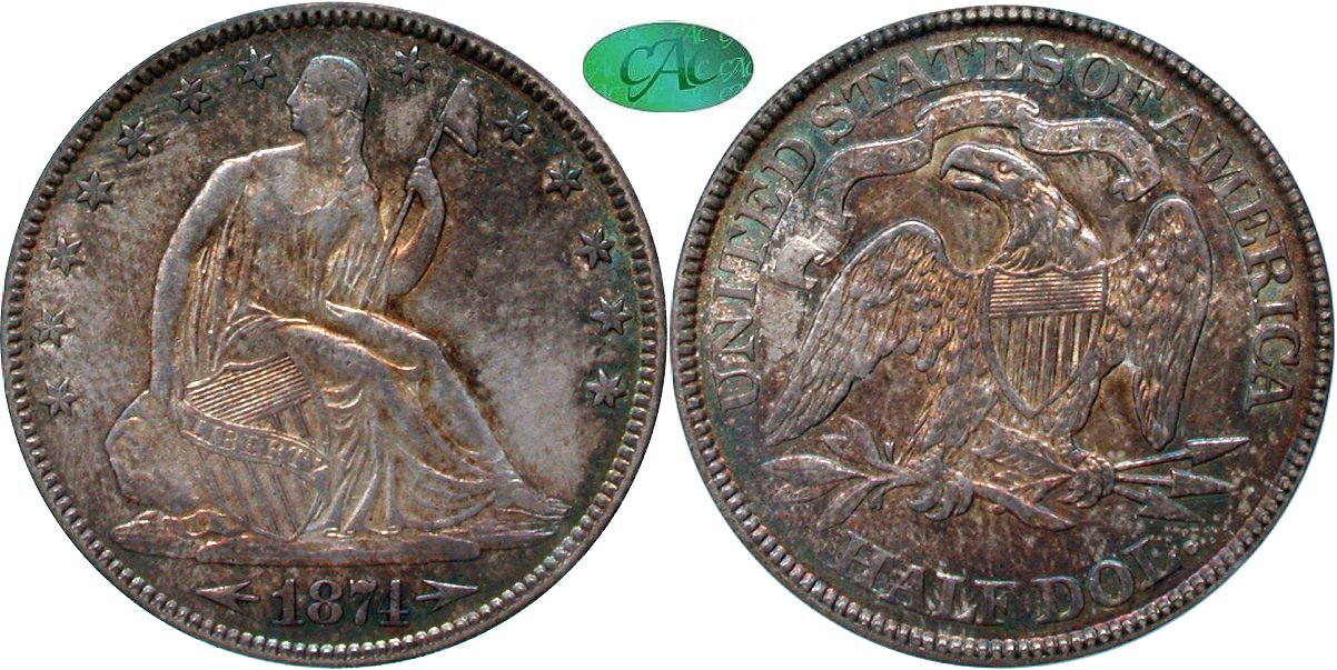 VF to AU Seated Half Dollars by Date, 1873-1874